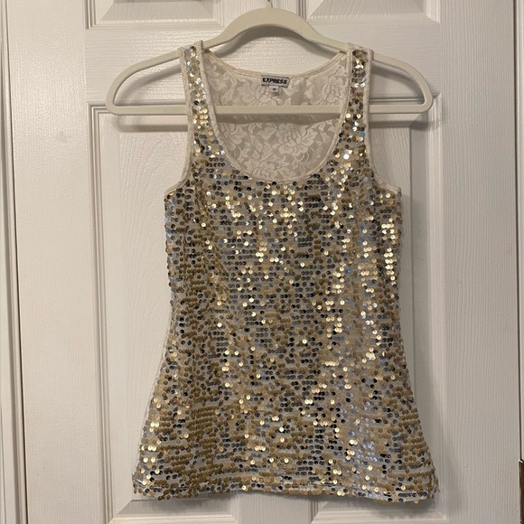 Express Tops - Express. Gold & Silver Sequin Tank with White Lace Back. Size XS. 🤍🩶✨